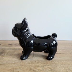 Large ceramic black bulldog planter